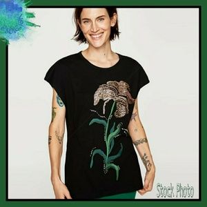 Zara Embellished Flower Side Tie Tunic Top